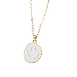 White Smiley Face Paperclip Necklaces, Gold Chain - Positive Happy Jewelry