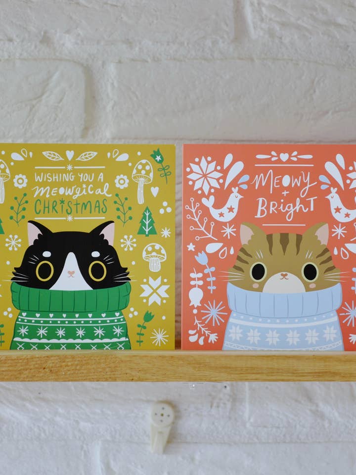 Cozy Cat Christmas Cards - new for 2025 for wholesale by Paper Cat Club