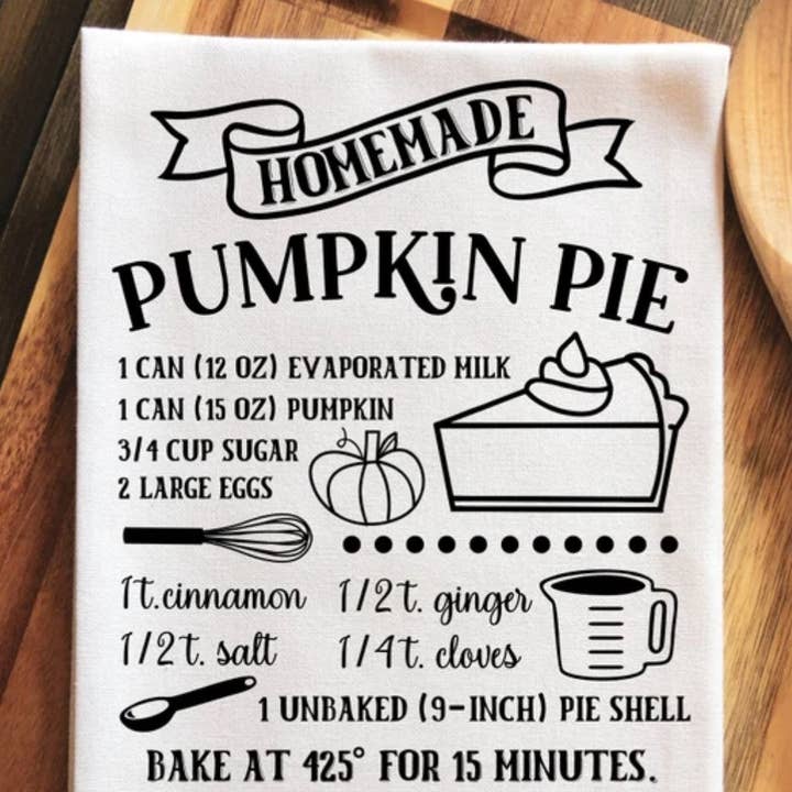 Peach Closet – wholesale Tea towel – Pumpkin Pie Kitchen Recipe Thanksgiving Towel0