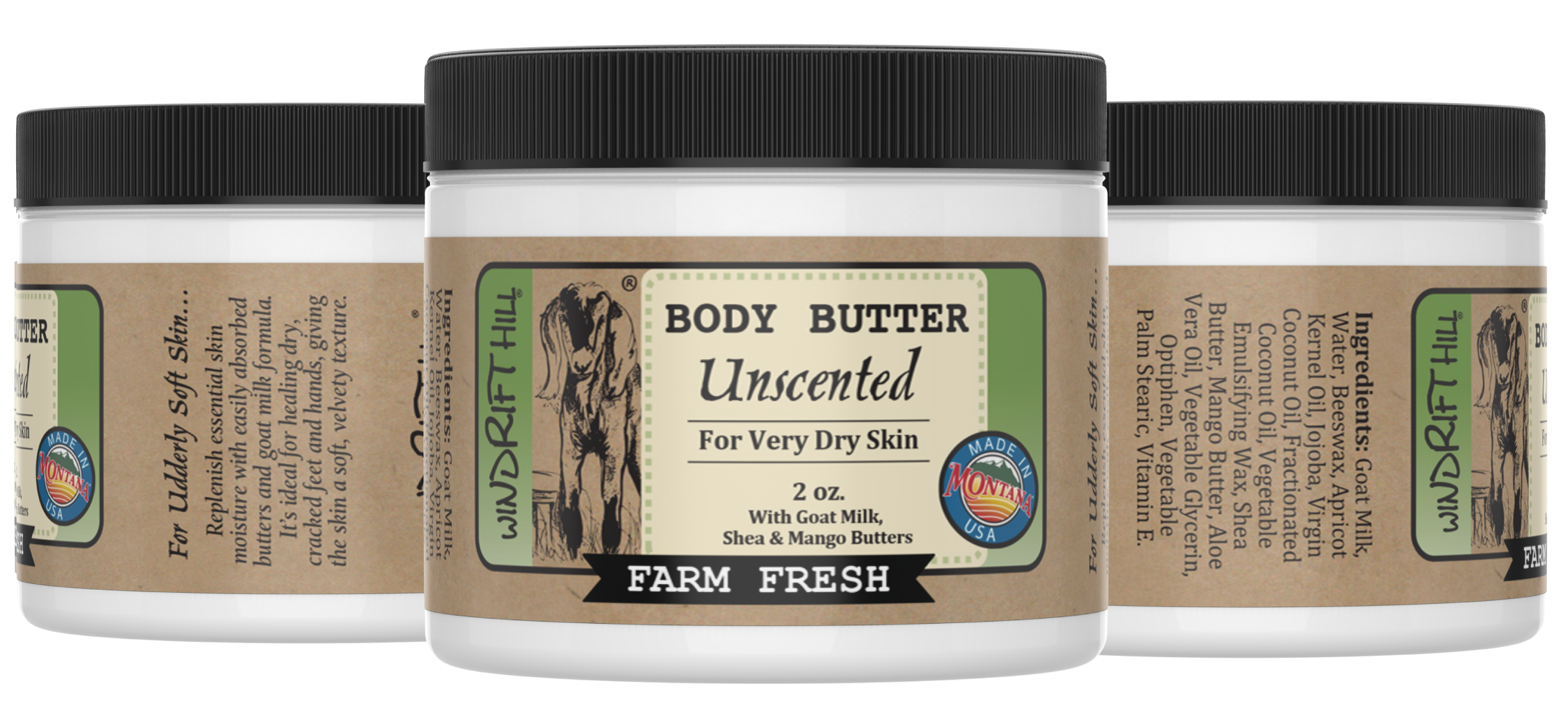 Windrift Hill Goat Milk Skincare - Wholesale Body Balm/Butter - Unscented | Goat Milk Body Butter | 2oz. Travel Size1