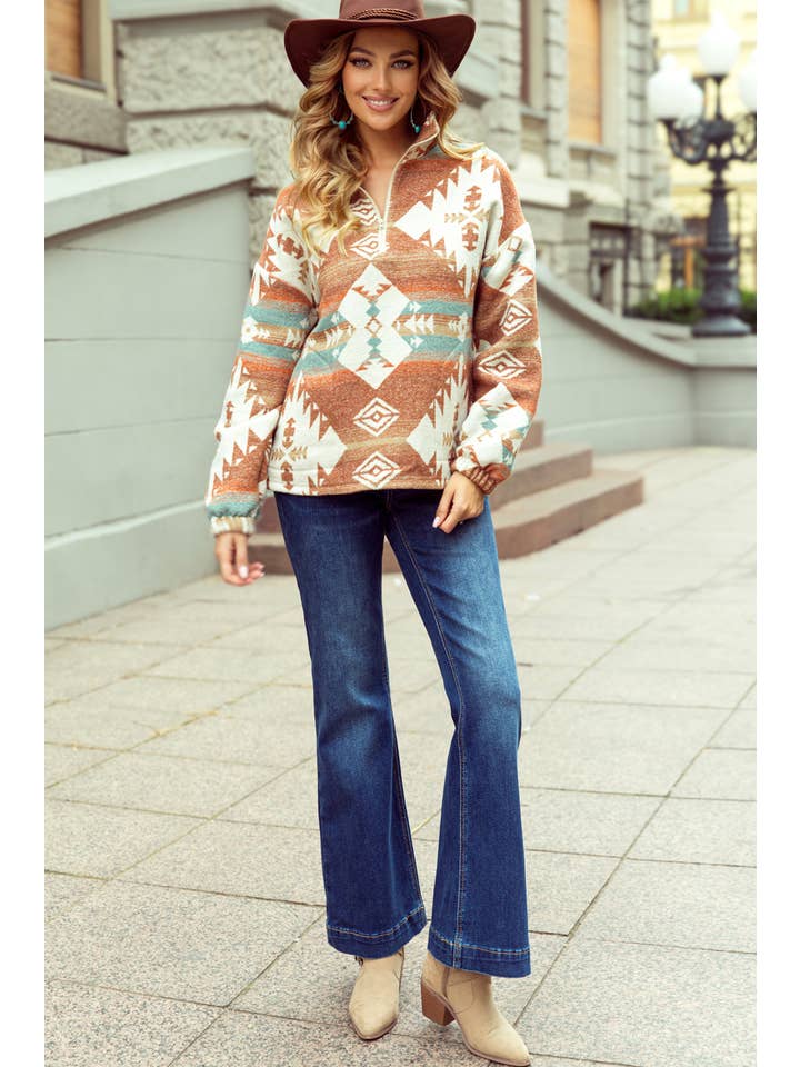 1 the Woman - Vente Sweat-shirt – femme - Sweat-shirt occidental à quart de zip et poignets élastiques6