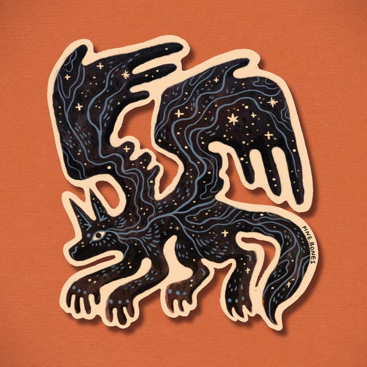 Winged Star Coyote Durable & Weatherproof Sticker for wholesale by Pine Bones