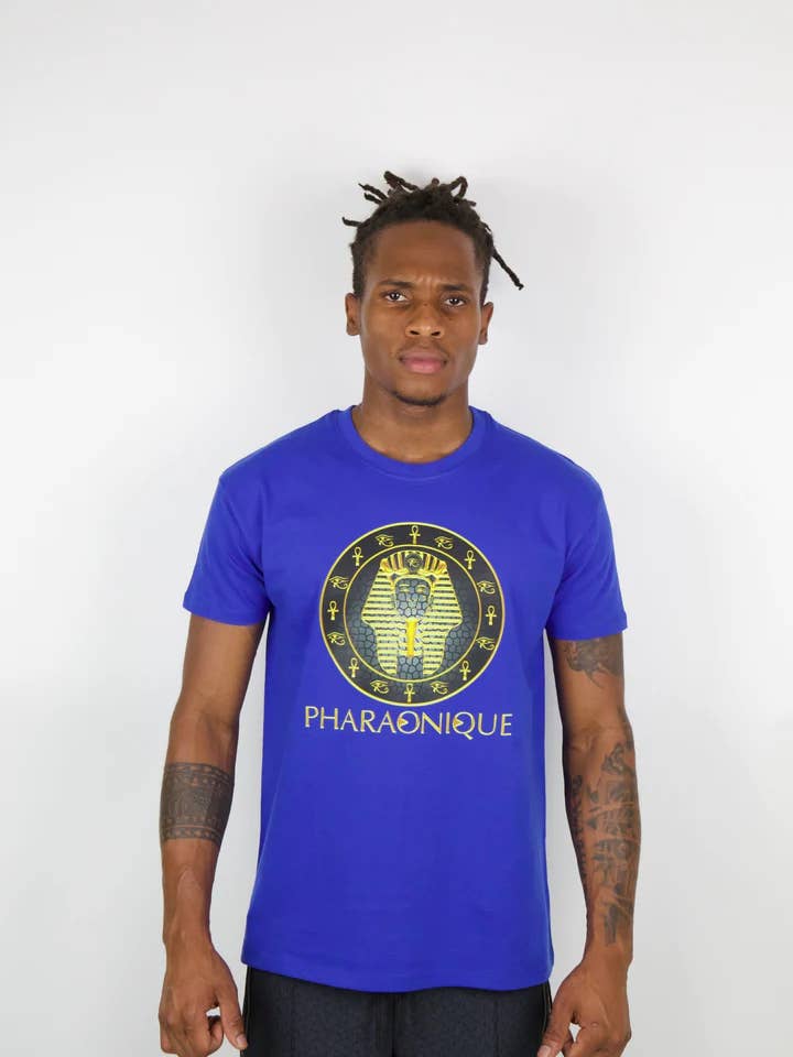 T-shirt da collezione Ramses II in edizione limitata Blu per la vendita all'ingrosso da parte di Pharaonique