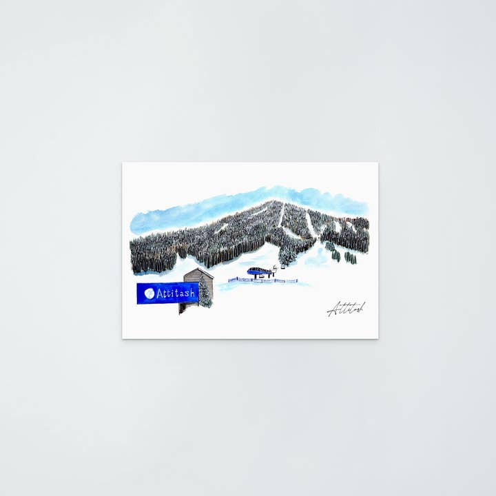 Attitash Flying Yankee Watercolor & Ink Ski Resort Art #2 for wholesale by Matt Champness Art