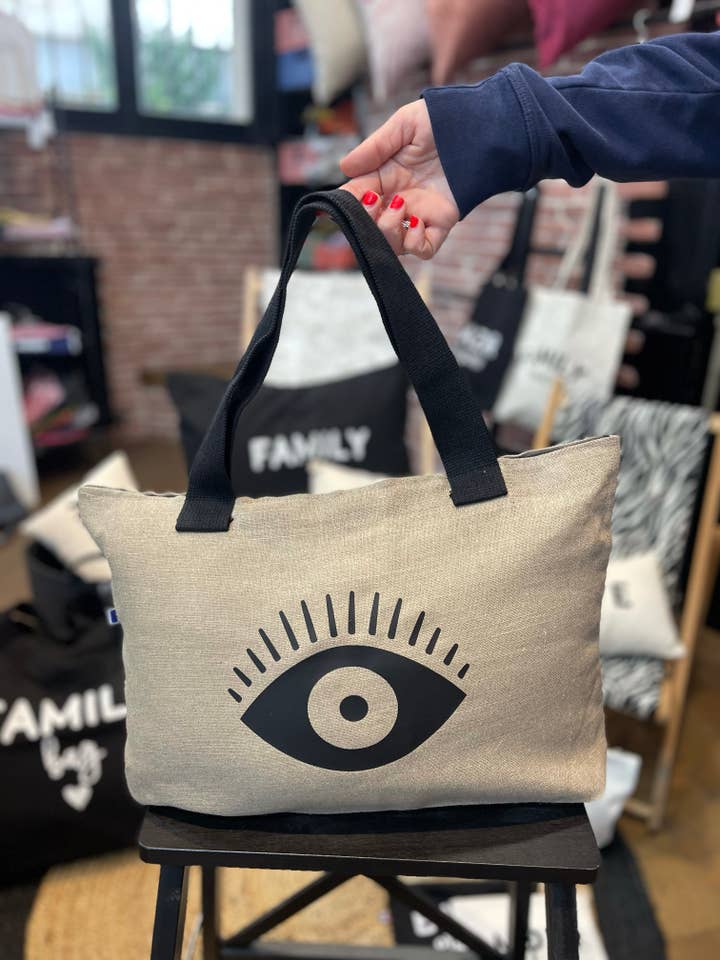 „Eye“ Lille Linen Tote for engroshandel hos Toiles Chics