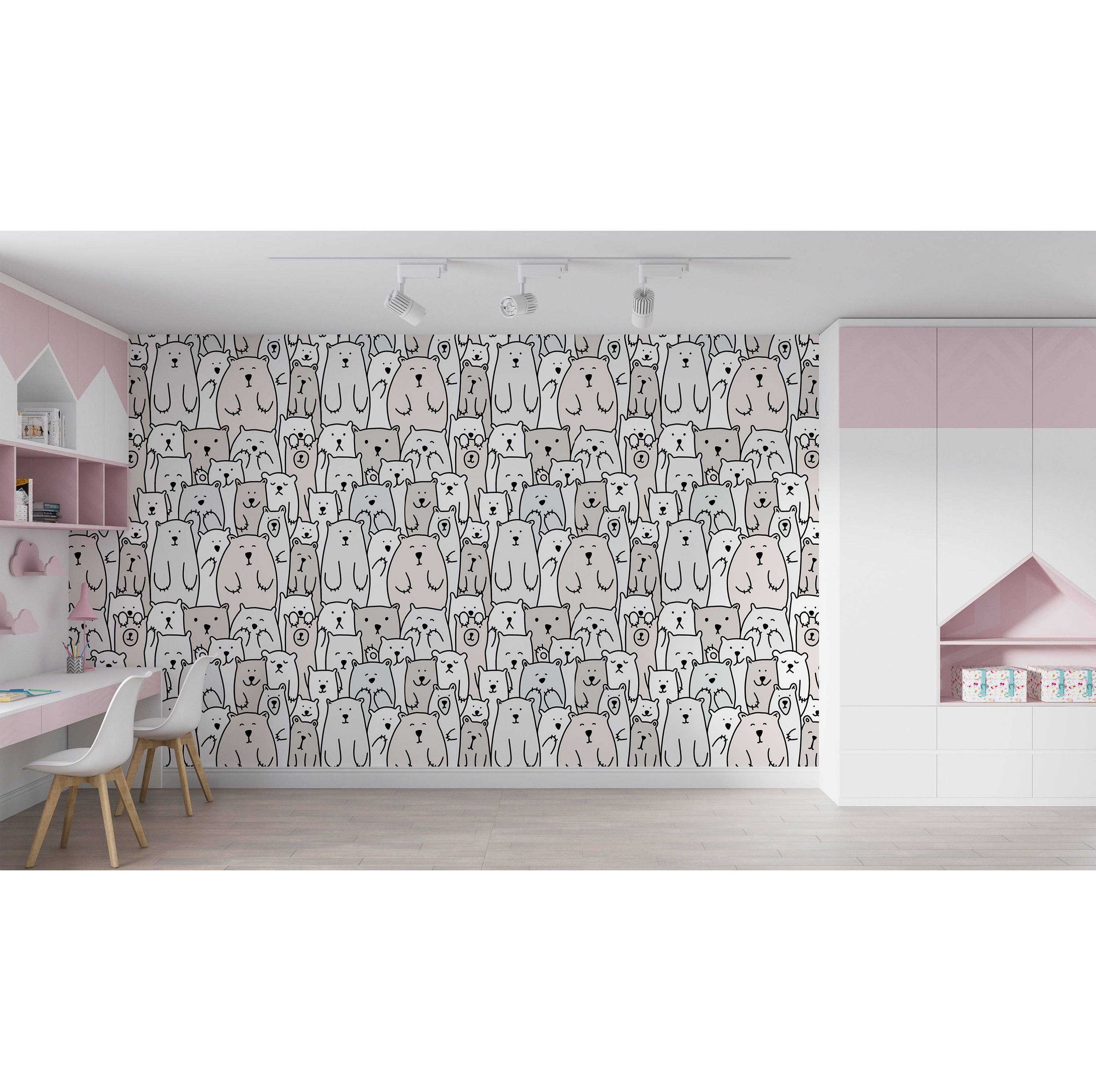 Hello Beautiful Designs – wholesale Wallpaper – Boho Bear Wallpaper Boho Kids Room Decor Neutral Nursery Boho Decor Boho Wallpaper Teddy Bear Boho Children Room Boho Minimal Bear Wallpaper1