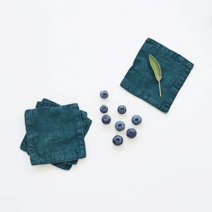 Linen Tales (We cover U.S. import duties) - Wholesale Coasters - Deep Water Linen Coasters Set of 4