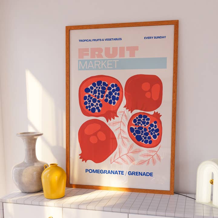 POMEGRANATE | Fruit Market Poster Flower Market Art Print for wholesale by Moo and May Studio