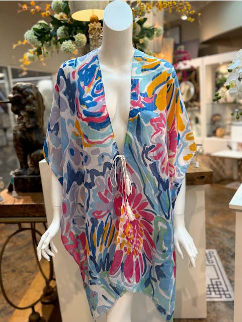 Pretty Persuasions - Wholesale Swim Cover Up - Women's - CP25009 Kimono Ruana Beach Coverup w/Gold Metallic/String