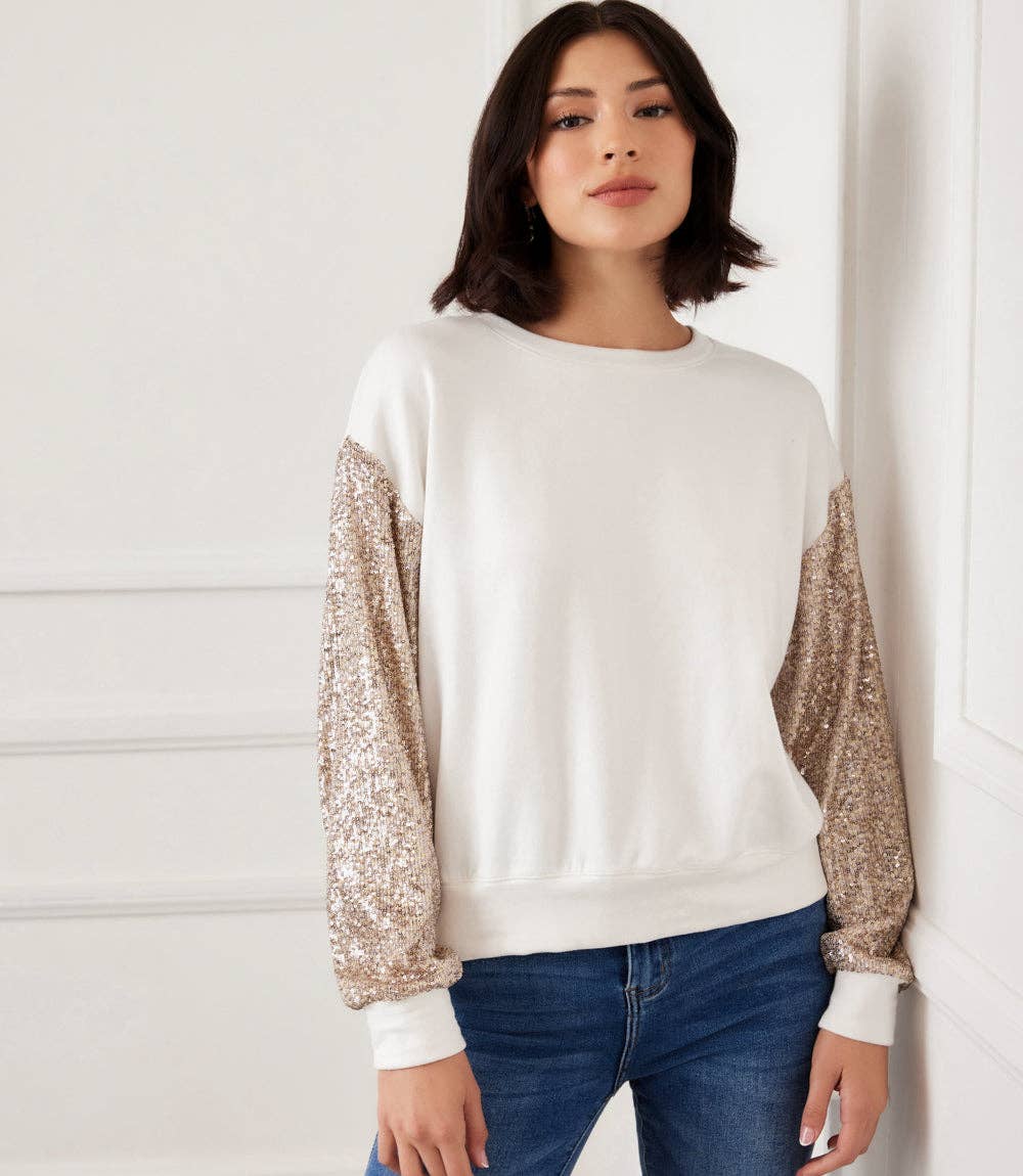 Cream Sequin Sleeve Top for wholesale on Faire0