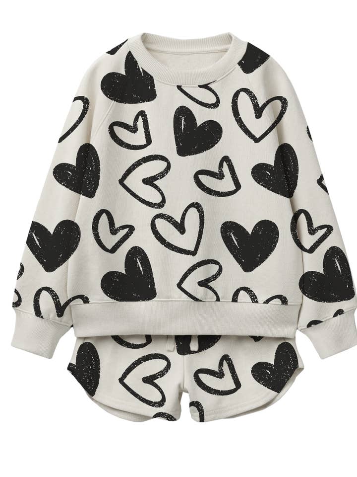 GIRLS’ SET- HEARTS PRT L/S SWEATSHIRT W MATCHING SHORTS for wholesale by Silver Jeans