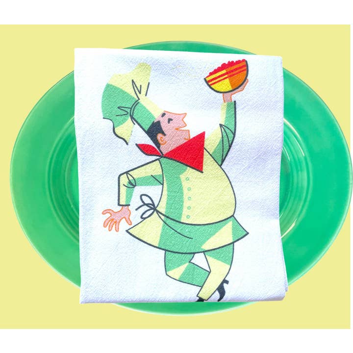 Red and White Kitchen Company - Wholesale Tea Towel - Dancing Chef Flour Sack Tea Towel, retro