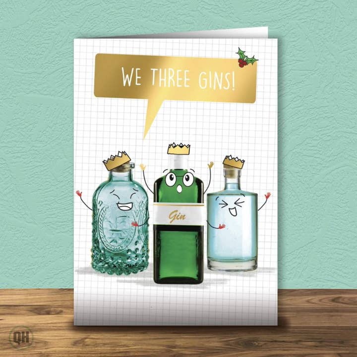 We Three Gins - Carte de Noël dépliée pour la vente par Quitting Hollywood