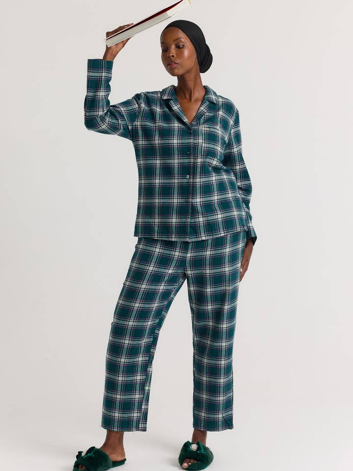 Plaid Long Pyjama Set in Green for wholesale on Faire6