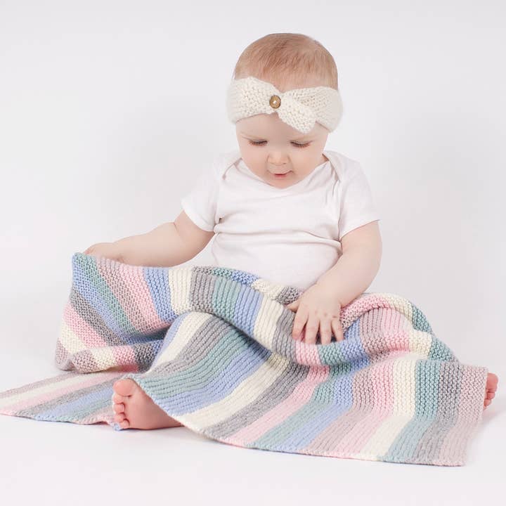 Stripy Baby Blanket Knitting Kit for wholesale by Wool Couture Company