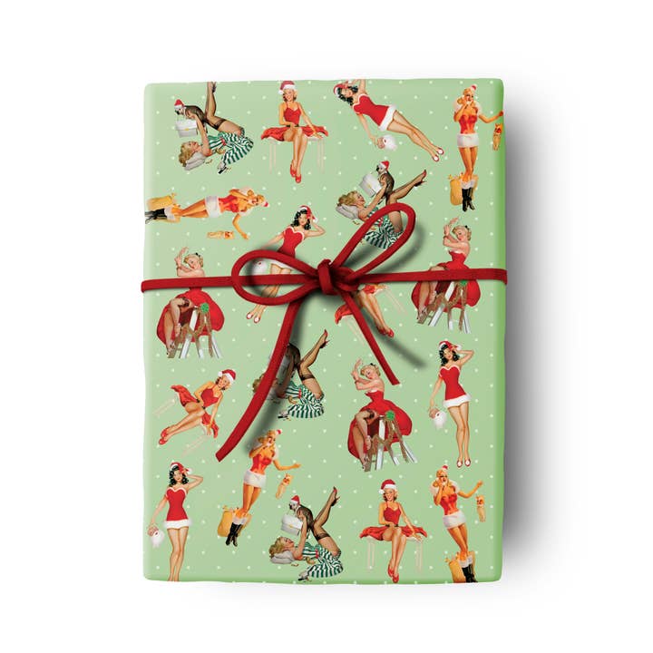 Mod Lounge Paper Company - Wholesale Flat Wrap - Holiday Vintage Pinup Double Sided Christmas Gift Wrap Sheet