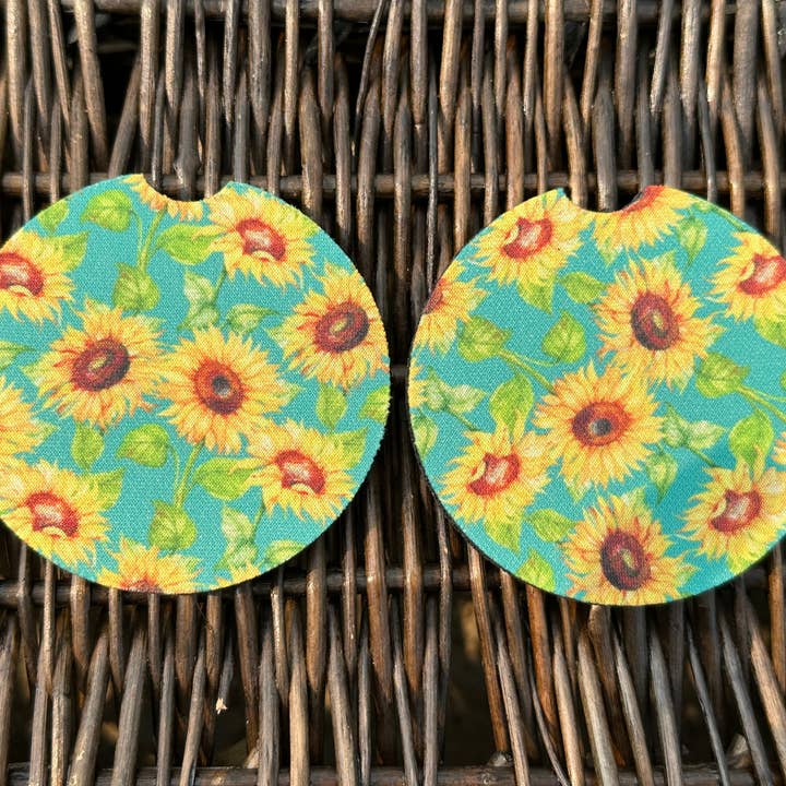 Sous-verres de voiture Green Sunflower pour la vente par Evie Rose