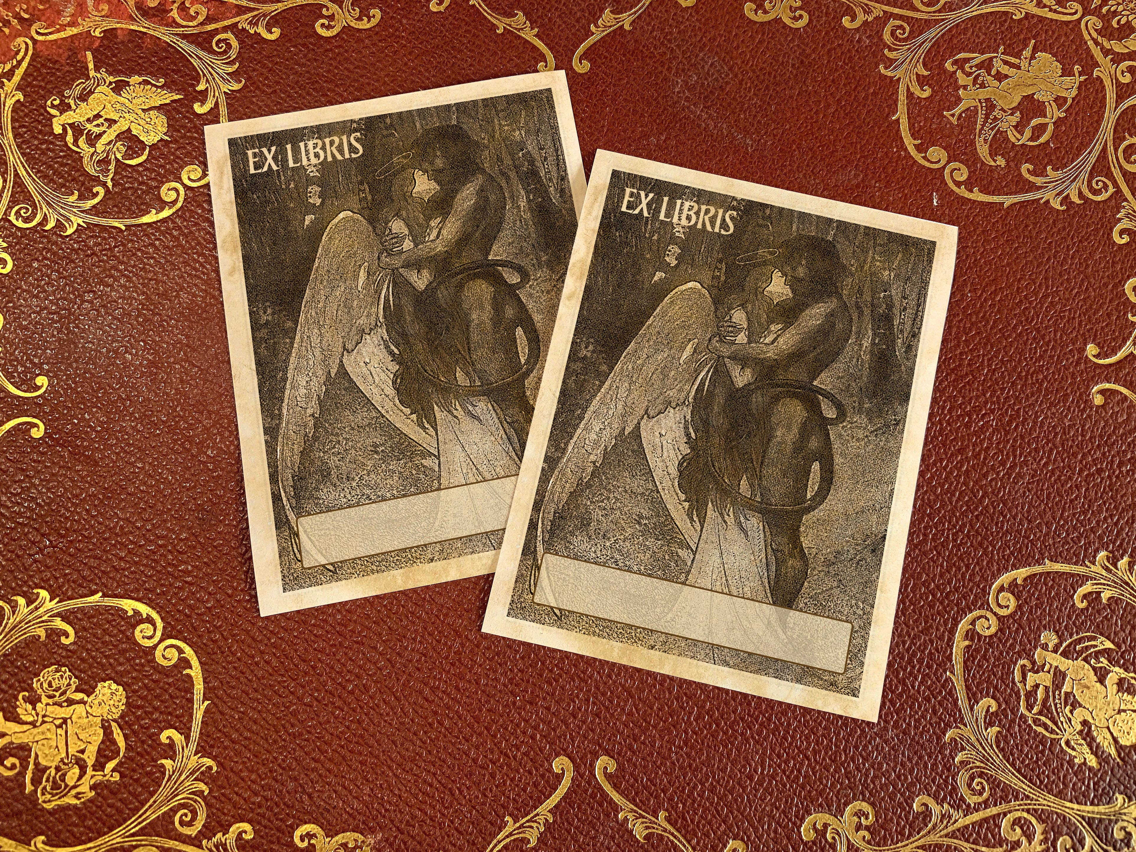 Ebon et Noir LLC - Wholesale Book Plate - Angel and Demon Kissing, Gothic Ex-Libris Bookplates1