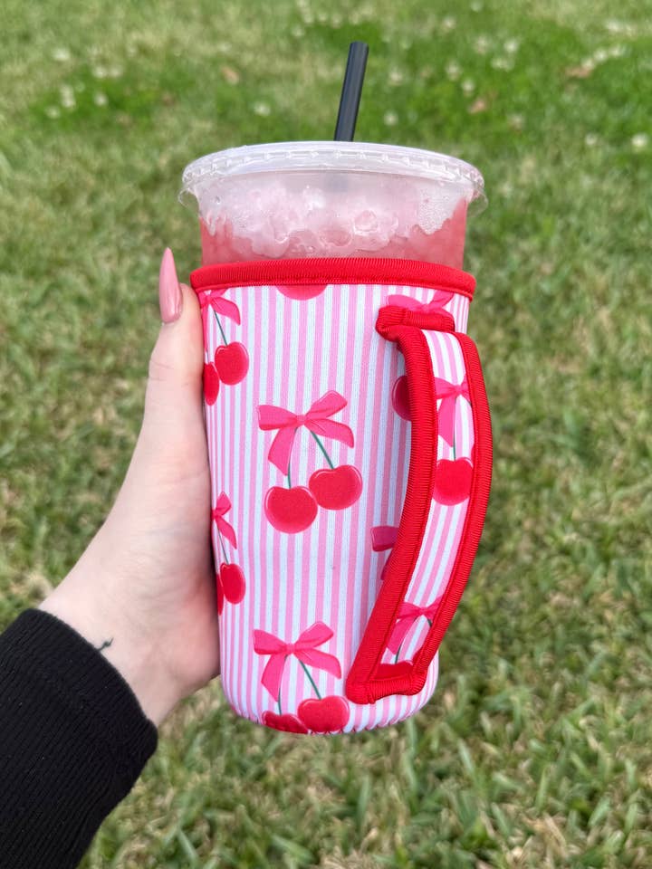 Cherry Design Large Cup Sleeve With Handle for wholesale by La Luna Belle LLC