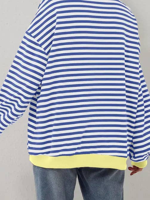 Lovesoft - Wholesale Sweatshirt - Women's - Trendy Oversized Striped Sweatshirt with Bold Trim13