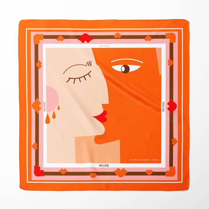 Cachecol quadrado de seda - BISOU 67*67 cm - Laranja por atacado de GLORIA BALENSI