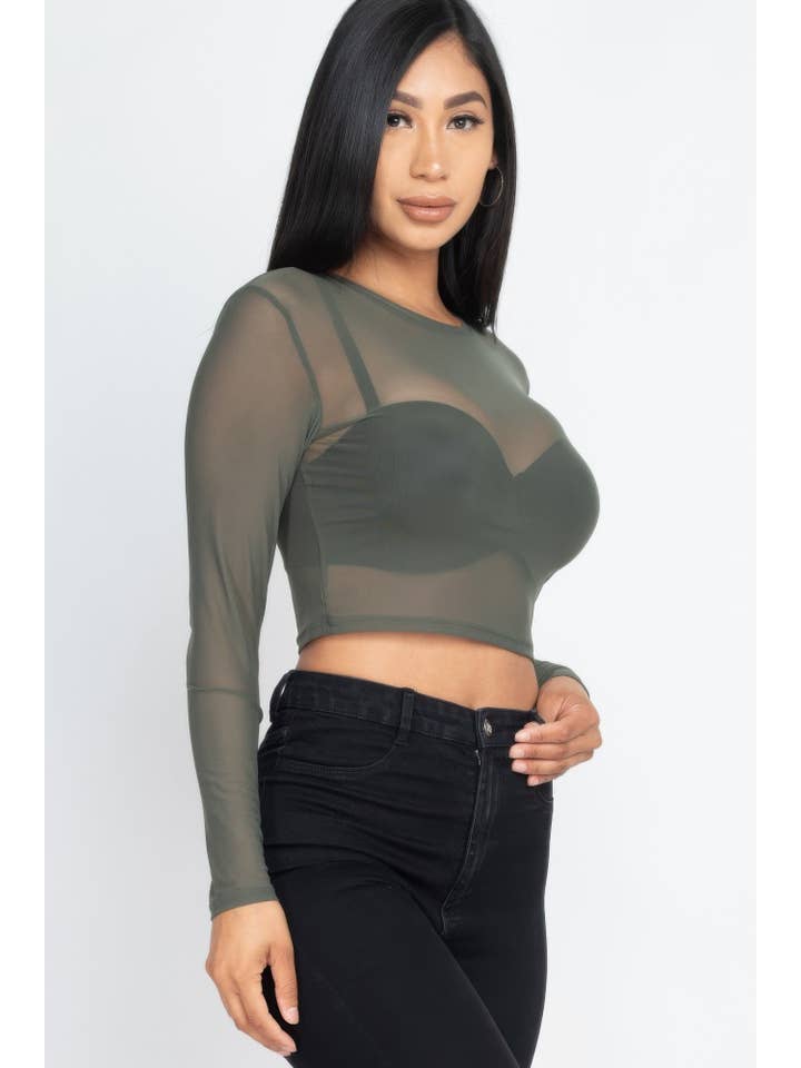 CC Wholesale Clothing - Wholesale Blouse - Women's - Sexy Sheer Mesh Long Sleeve Crop Top14