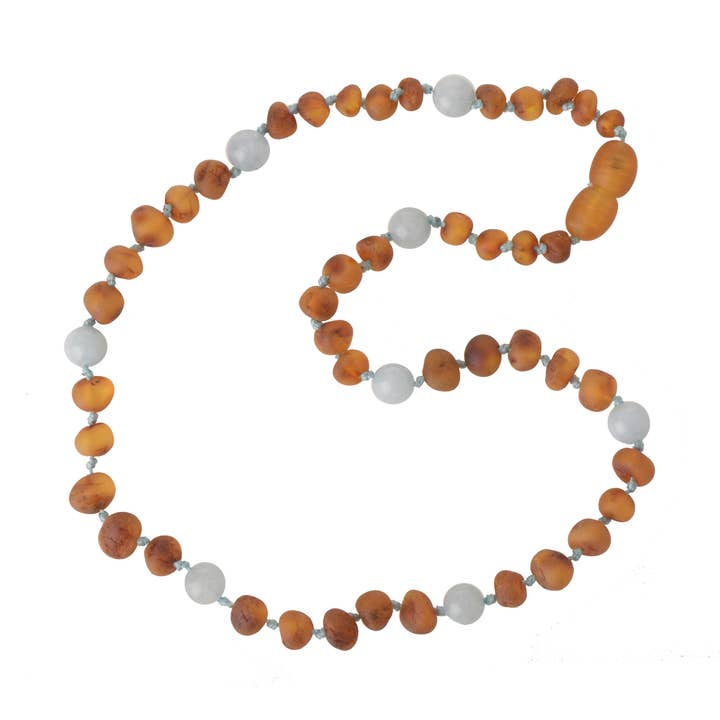 Leichte Cognac-Barock-Halskette aus rohem Bernstein und Aquamarin für den Großhandel von The Natural Amber