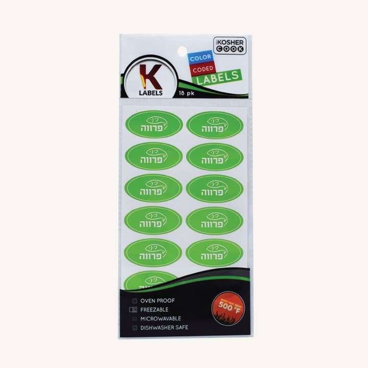 Etichette kosher — ebraico — verde/parve — confezione da 18 per la vendita all'ingrosso da parte di Ner Mitzvah