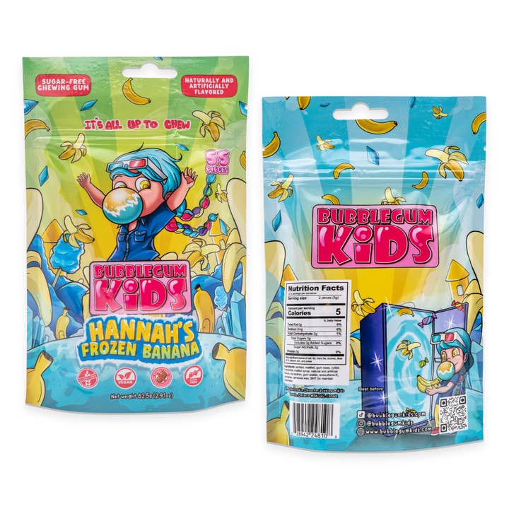 Bubblegum kids - Wholesale Chewing Gum - Hannah's Frozen Banana (55 Pc) Banana Sugar Free Gum