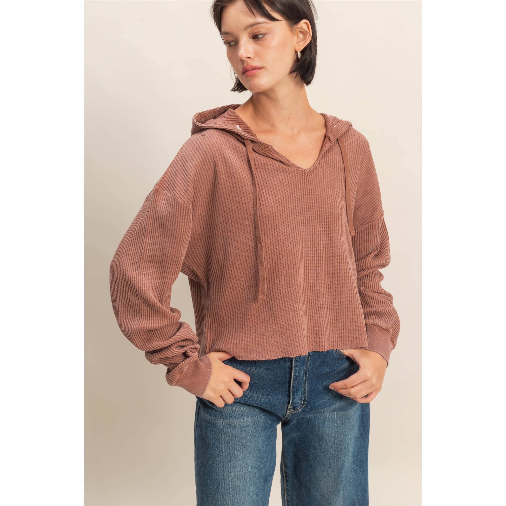 HYFVE – Hoodie – Mulher por atacado – Hoodie de Malha Waffle Cropped com Lavagem Mineral28