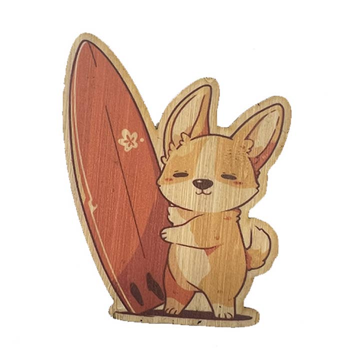 Corgi Surfboard for wholesale by Bamboo Wood Stickers
