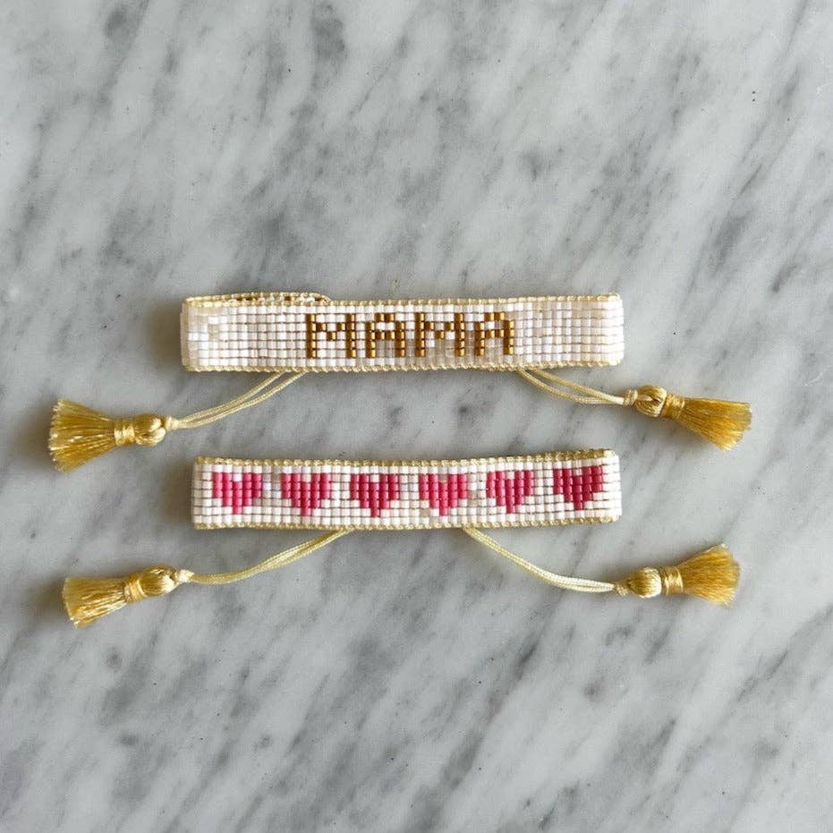 HART - Wholesale Beaded Bracelet - MAMA Beaded Bracelet in White and Gold with Pink Hearts3