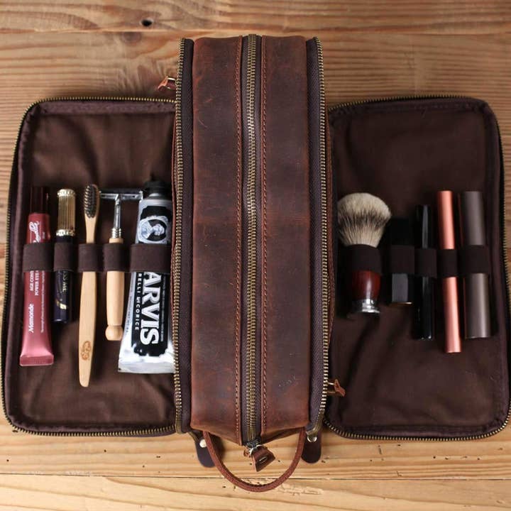 RockCow Leather Studio - Wholesale Toiletry Bag - Men's - Groomsmen Gift Personalized Leather Toiletry Bag Waterproof Leather Dopp Kit Men's Shaving Kit, Christmas Gift