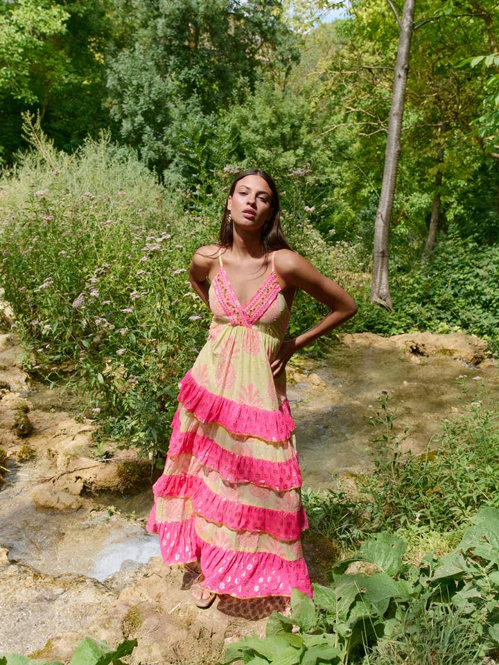 Pineapple Limón langes Kleid mit Trägern für den Großhandel von Piti Cuiti