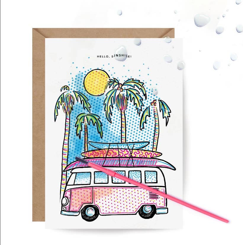 Inklings Paperie - Wholesale Everyday Greeting Card - Paint With Water Card - Surfer Van2