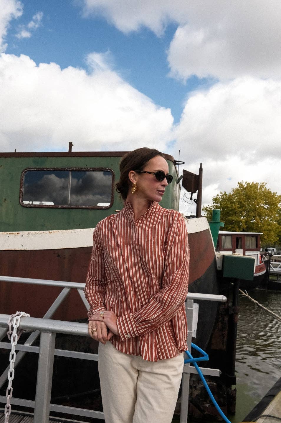 SO FAMILY - Vendita all'ingrosso Camicia button down - Donna - Blusa Lucie righe mattone1