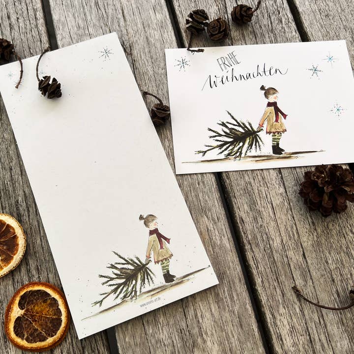 Annelis Art - Wholesale Notepad - Christmas Notepad | Girl with Christmas Tree | Watercolor1