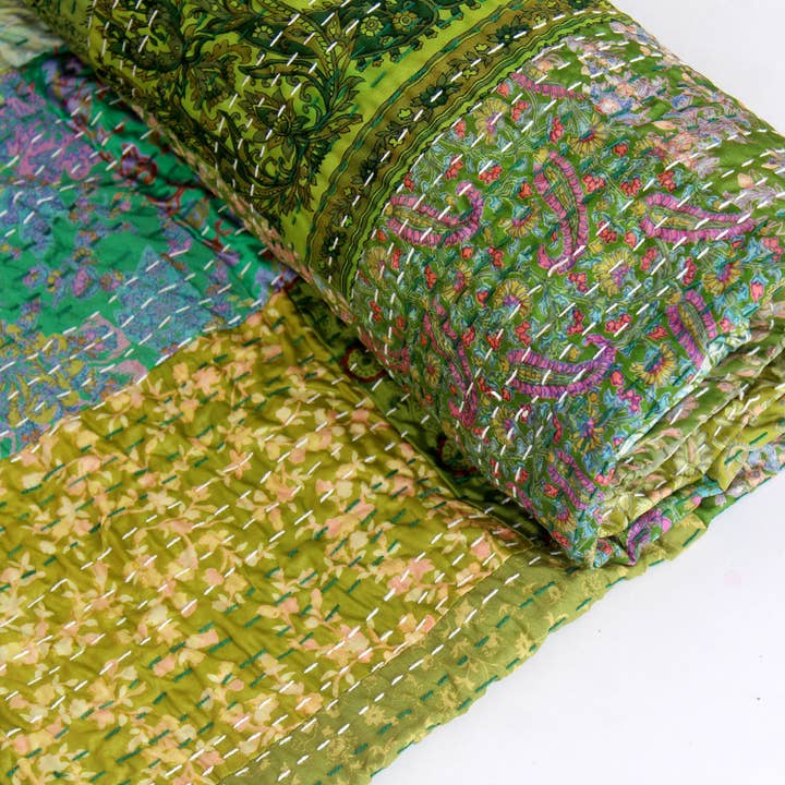 bhavnas boutique - Wholesale Quilt - Handmade Silk Kantha Quilt Throw Summer Blanket5
