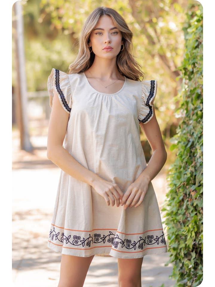 Strut & Bolt – Vestido - Mulher por atacado – Mini vestido bordado de manga flutter