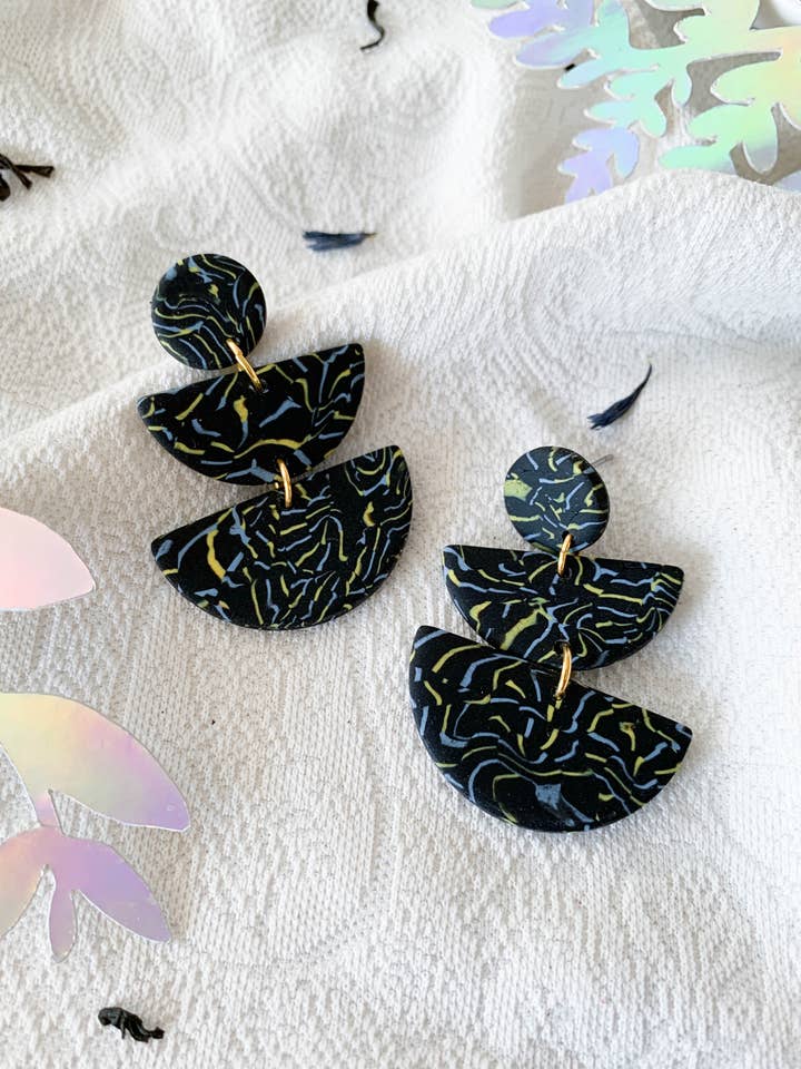 Stacked semi circle earrings inspired by Earl Grey tea for wholesale by By Coya