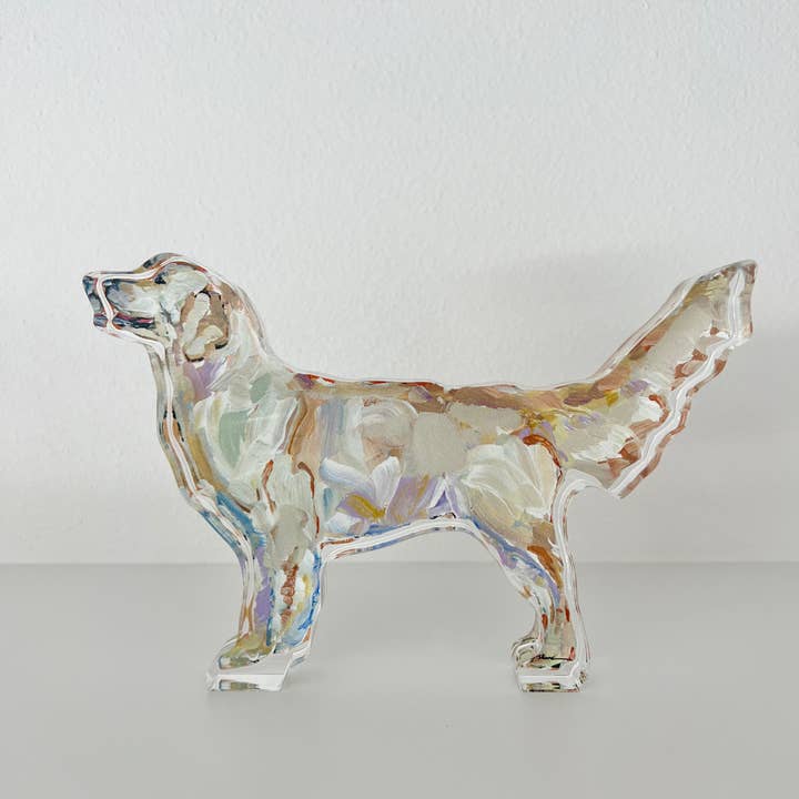Chelsea McShane Art - Wholesale Decorative Tabletop Object - "Golden Retriever Light" acrylic shelfie