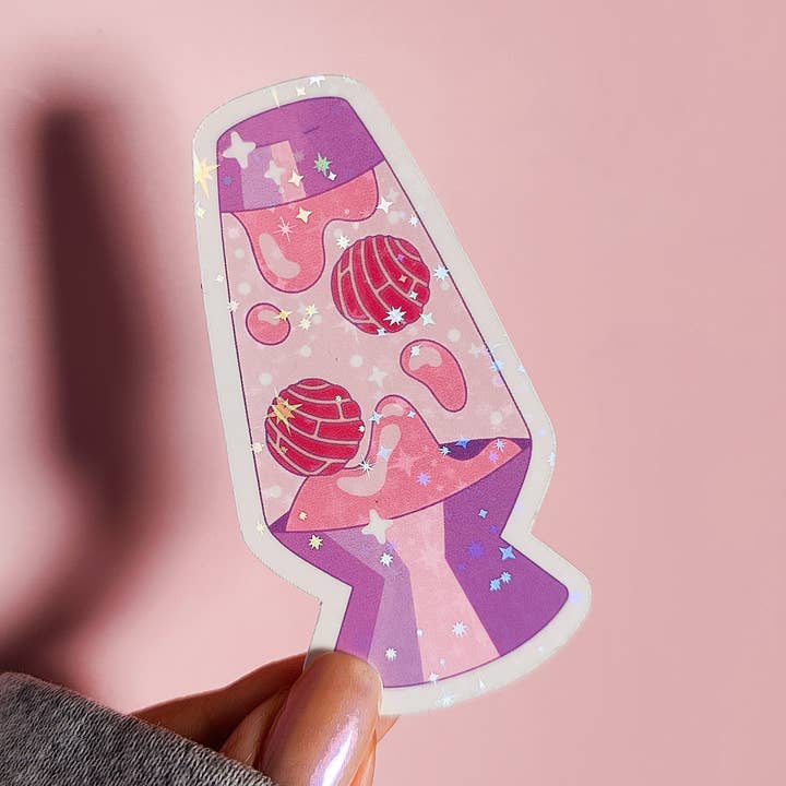 Retro Concha Lava Lamp Holographic Water Resistant Sticker for wholesale by honeysheshome