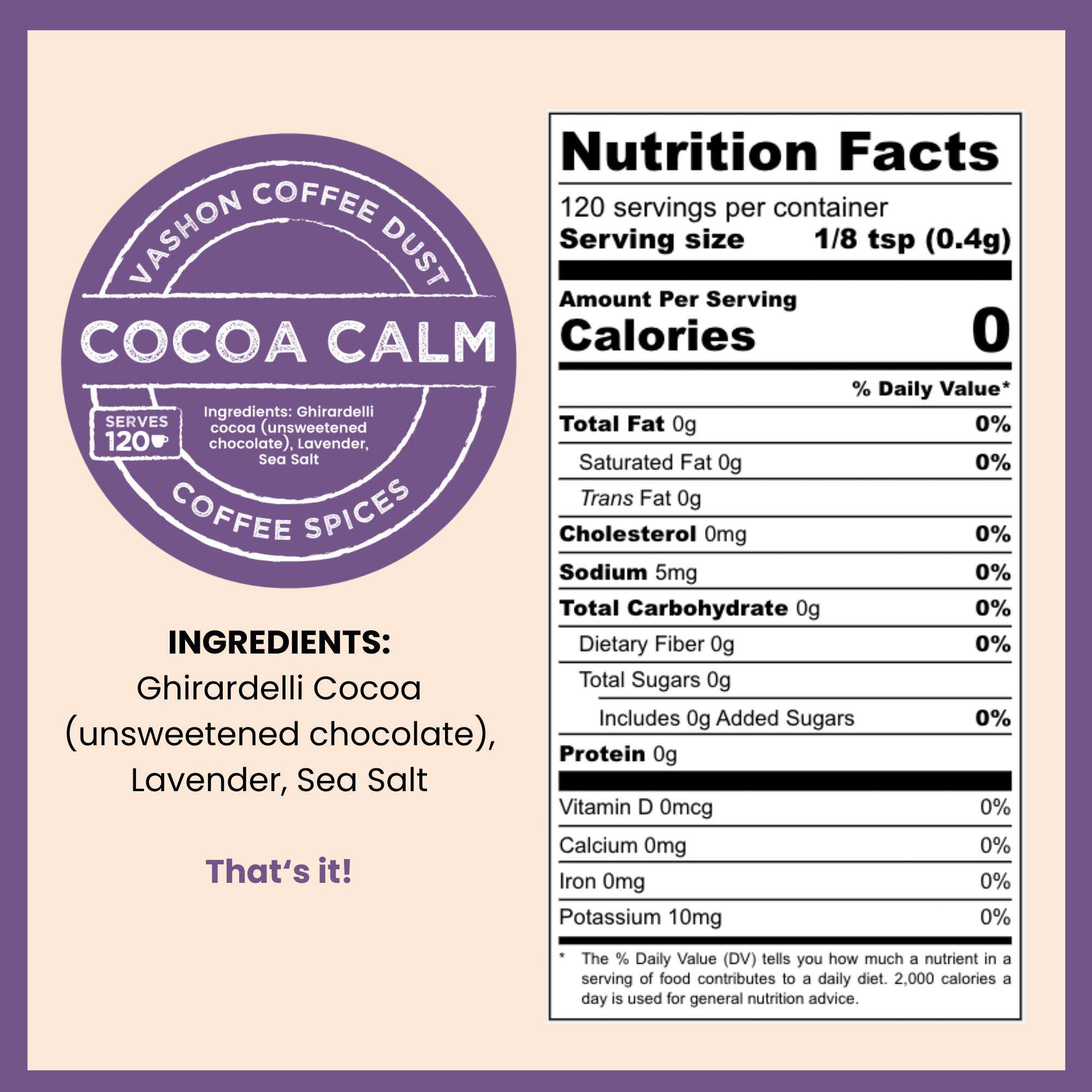 Vashon Island Coffee Dust - Wholesale Hot Cocoa Mix/Kit - Cocoa Calm (cocoa, lavender...)2