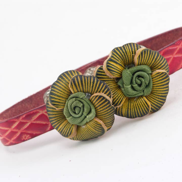 Handmade Leather Flower Bracelet - BR435 for wholesale by Sunflower Handmade leather inc