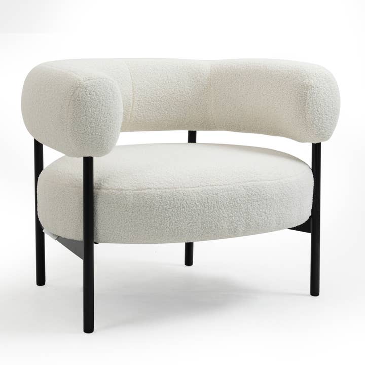 Glamour Home - Wholesale Chair - Ayuka White Boucle Fabric Accent Chair with Black Iron Legs