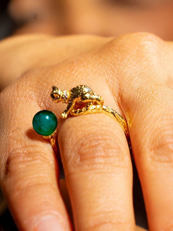 Cat's Cradle Ring - 18K Gold Plated + Green Onyx for wholesale by Peter and June