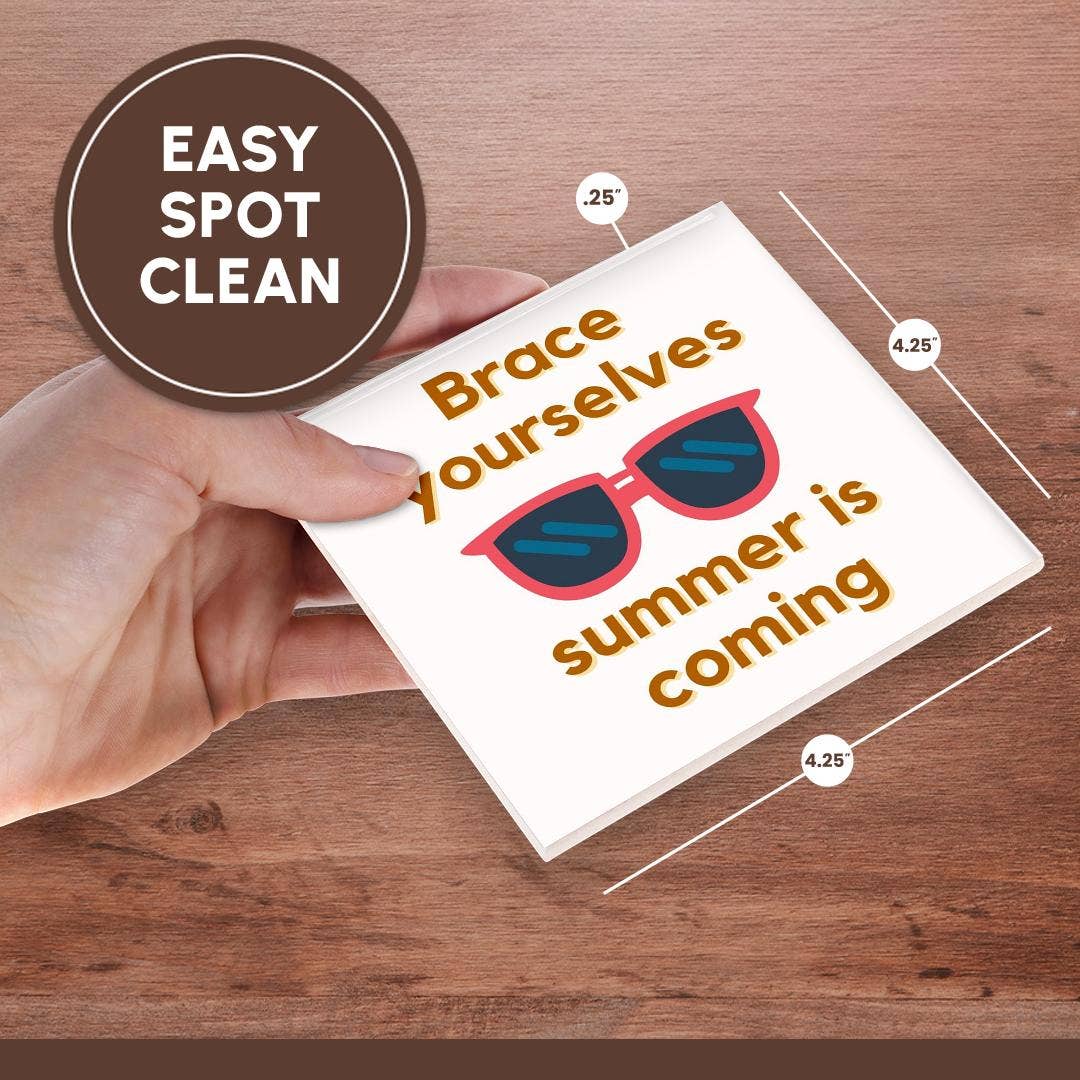 3dRose - Wholesale Coasters - 3dRose, Image of a Sunglasses with Text of Brace yourselves summer is coming, Coaster6
