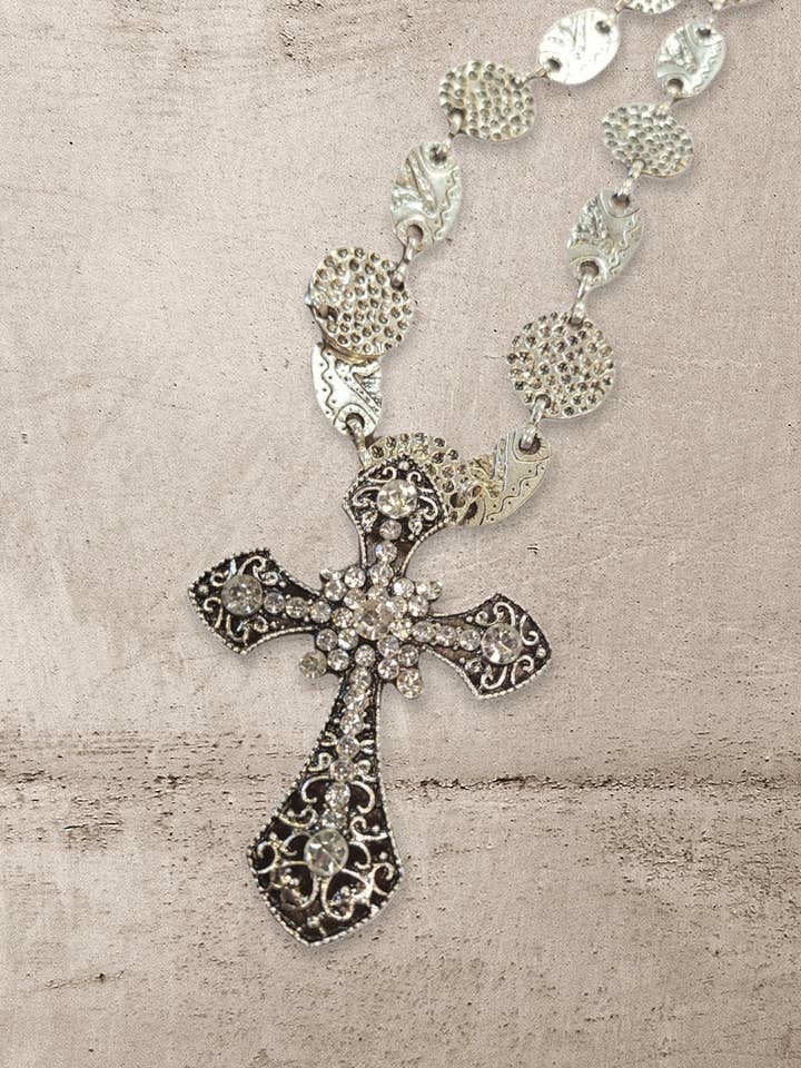 Lang krystal sølv og sort kors vedhæng halskæde for engroshandel hos Ciao Bella Jewelry Inc