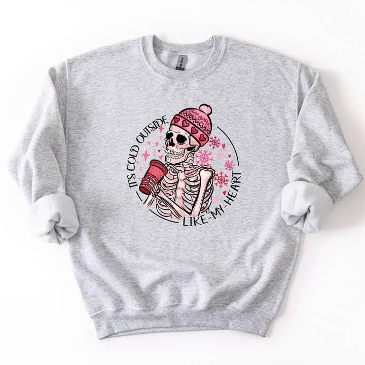 It's Cold Outside Like My Heart Comfy Crew Sweatshirt for wholesale by Fuzzy Loon Designs