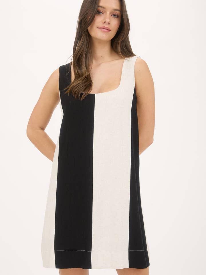 Blu Pepper - Wholesale Dress - Women's - WIDE STRIPE SLEEVELESS LINEN MINI DRESS